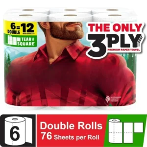 Tear-a-Square 3-Ply Paper Towels, 6 Double Rolls, 76 Sheets per Roll